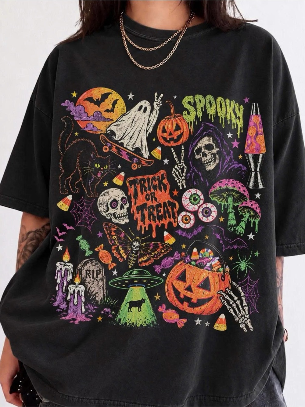 Black Halloween Graphic Tee - Trick or Treat Kids Top